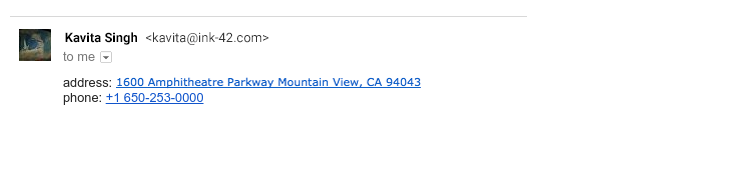 Gmail updates now converts Addresses, phone numbers, and contacts to hyperlinks!